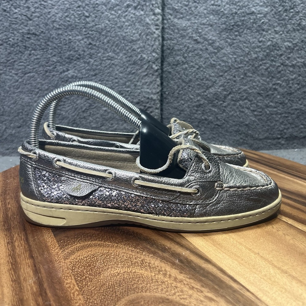Silver Sperry Top Sider Loafers Boat Lace Up Shoes Sneakers Size 7.5